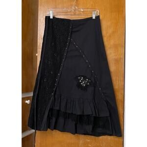 Vintage Y2K Ruffled Lace Sequin Midi Skirt WhimsiGoth Fairy Witchy Sz M Boho